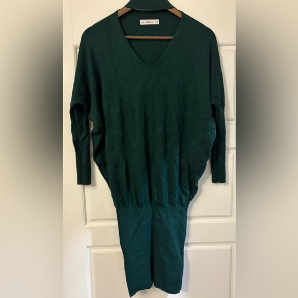NWOT Zara Chic Green V-Neck Oversized Dolman Fitted Sexy Sweater Dress Small S - Picture 2 of 6